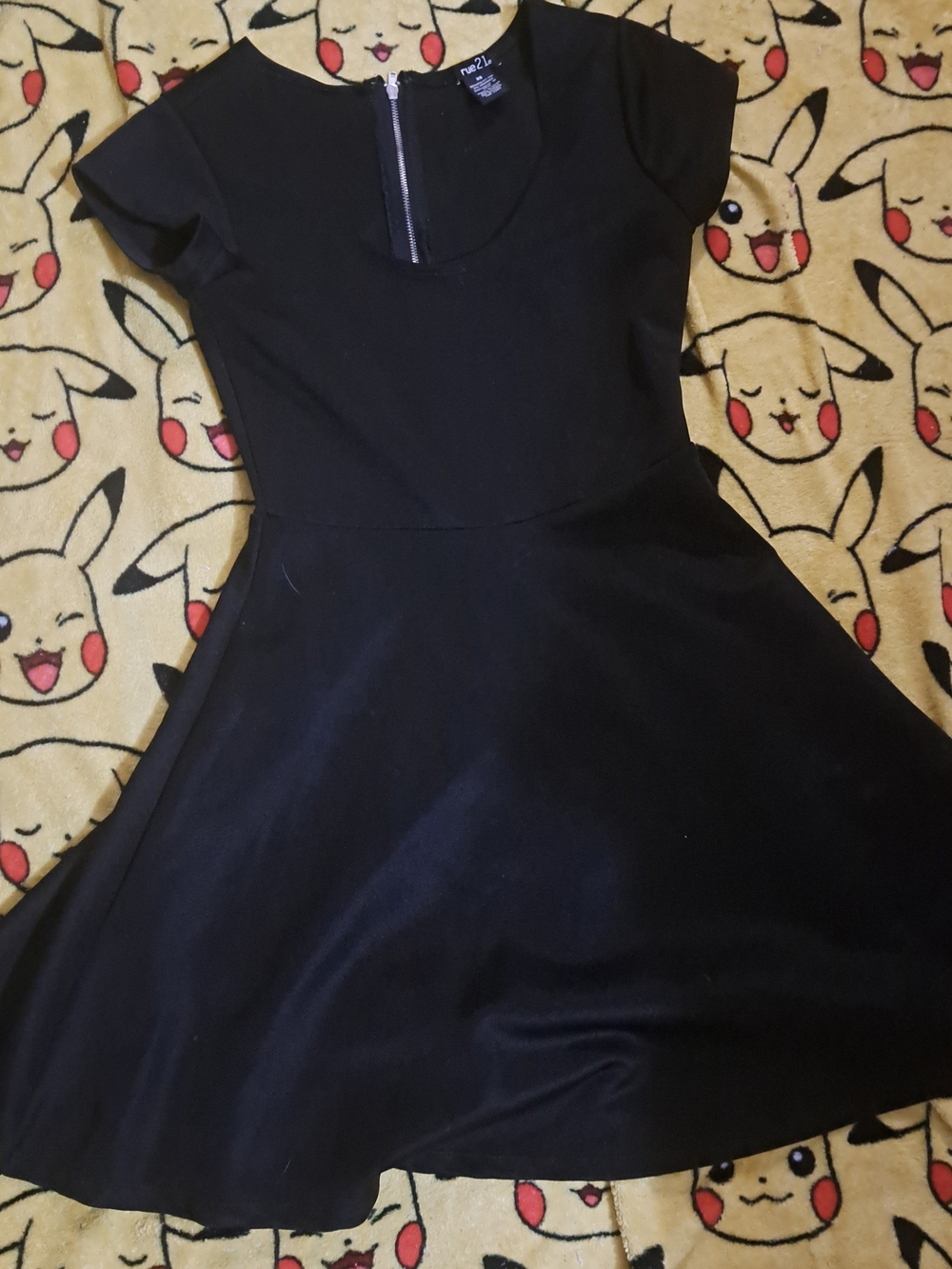 Rue21 Black Short Sleeve Skater Dress with Back Zip